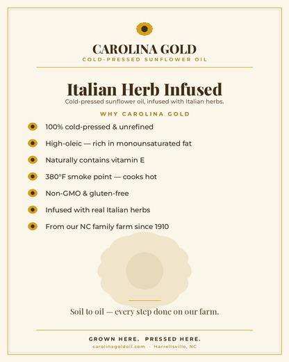 Why Carolina Gold Italian Herb Infused — cold-pressed, high-oleic, non-GMO sunflower oil benefits