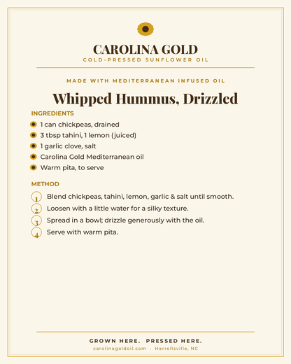 Recipe: Whipped Hummus with Carolina Gold Mediterranean oil